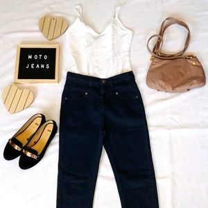 2/30 Navy Blue High Waist Moto Jeans